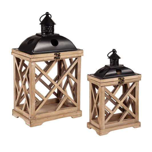  Meadowcreek Two Mantle Metal/Wood Hurricane Lantern Black/Brown