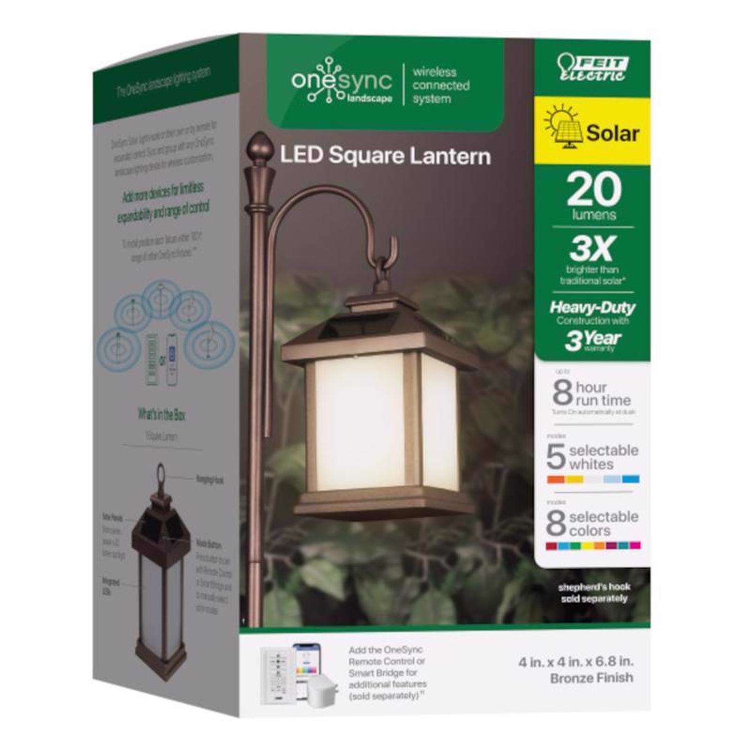  Feit Smart Home 4 In. Solar Power Metal Square Hanging Pathway Light Bronze