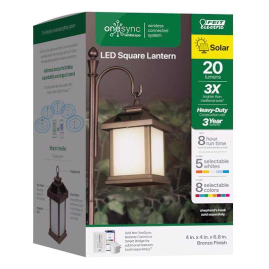  Feit Smart Home 4 In. Solar Power Metal Square Hanging Pathway Light Bronze