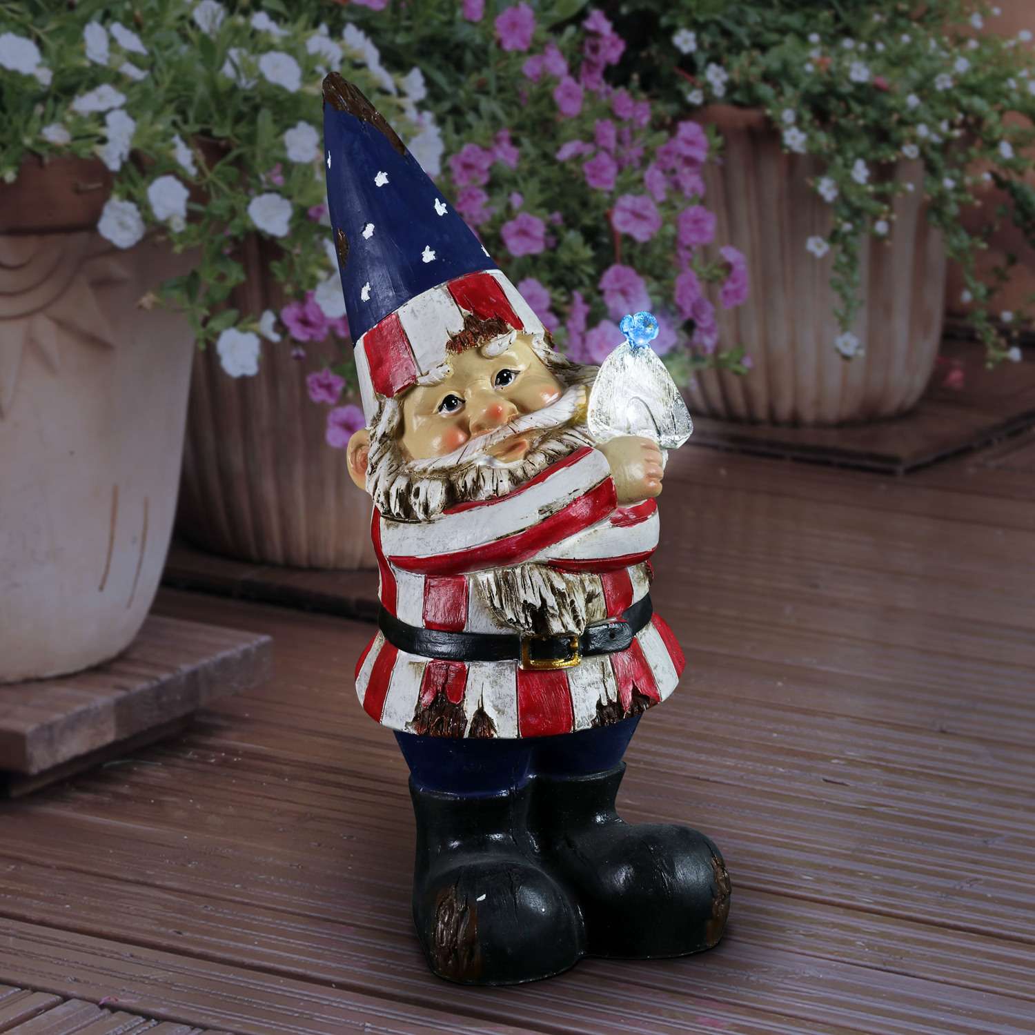  WindyWing Multicolored Resin 10.5 In. H Patriotic Gnome W/LED Statue