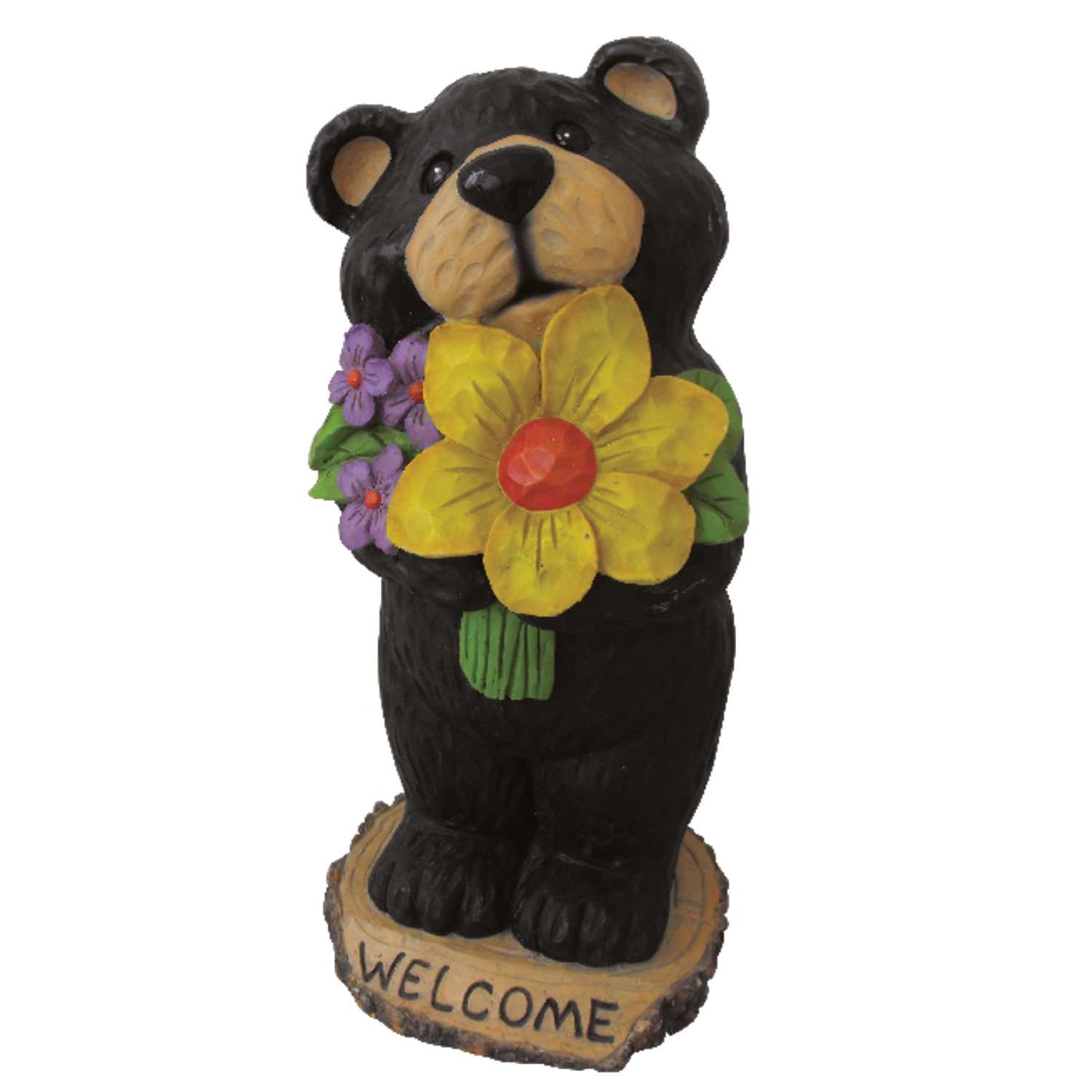  Southern Patio Black Bear With Flower Statue 8 " W X 5 " D X 16 " H Resin & Fiberglass