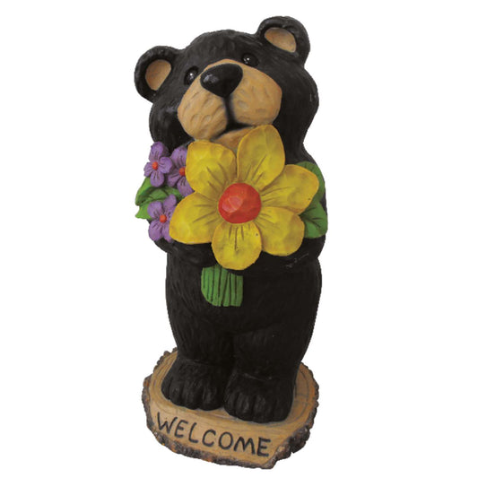  Southern Patio Black Bear With Flower Statue 8 " W X 5 " D X 16 " H Resin & Fiberglass