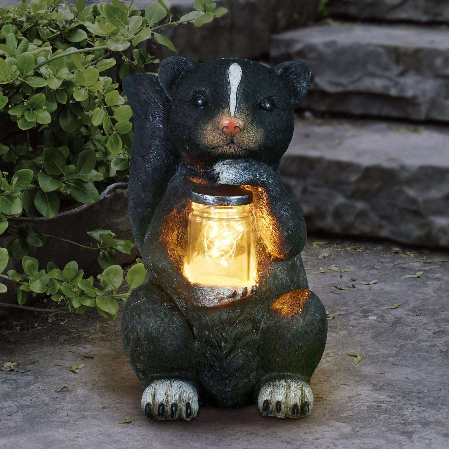  Exhart WindyWings Resin Black 10 In. Skunk With LED Firefly Jar Statue