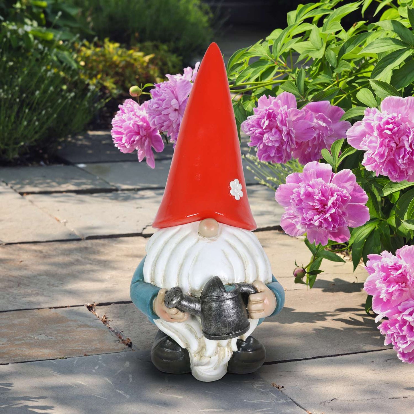  WindyWing Multicolored Resin 12.5 In. H Red Hat Garden Gnome With Watering Can Statue