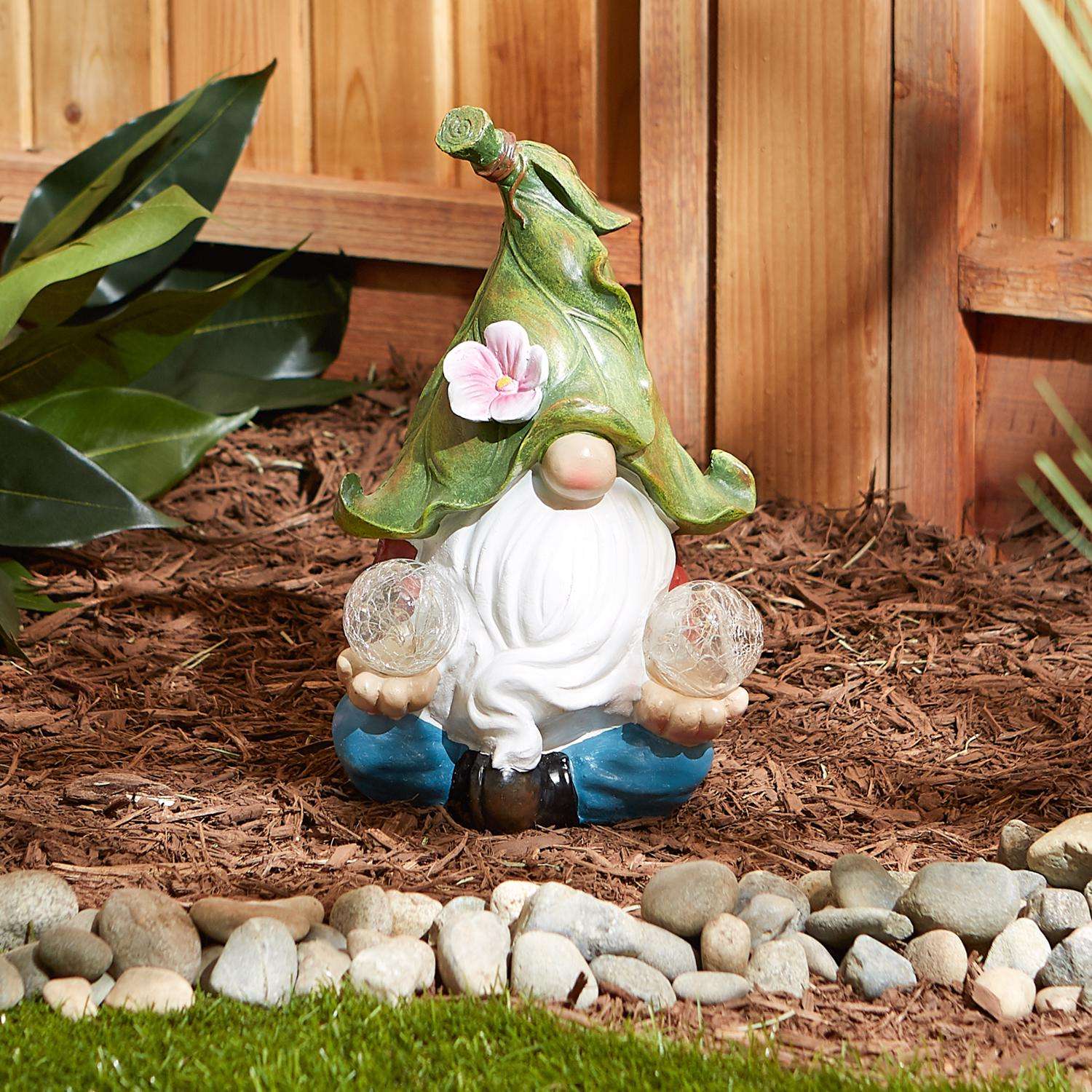  Zingz Polyresin Multi-color 11.6 In. Meditating Leaf-Hat Gnome Garden Statue