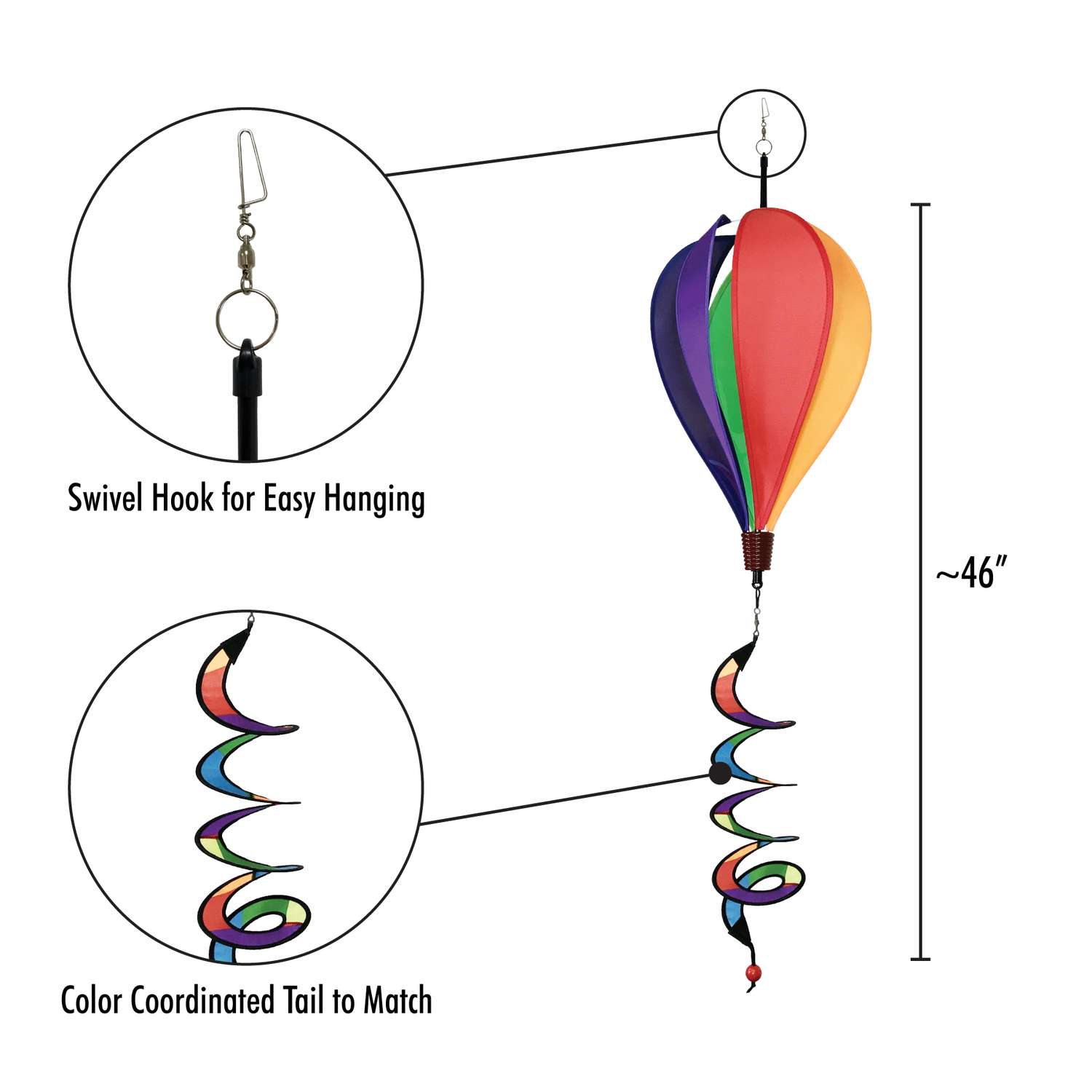  In The Breeze Multicolored Nylon 43 In. H Rainbow Balloon Spinner