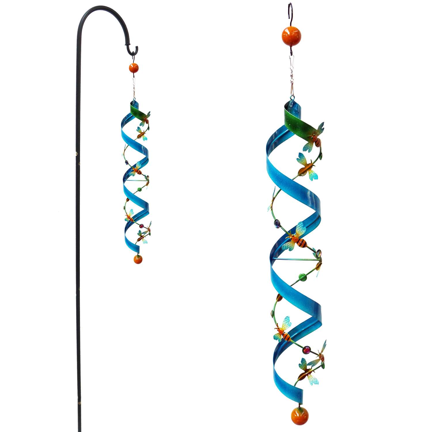  Alpine Multicolored Iron 84 In. H Bee With Shepherd Hook Garden Stake Spinner