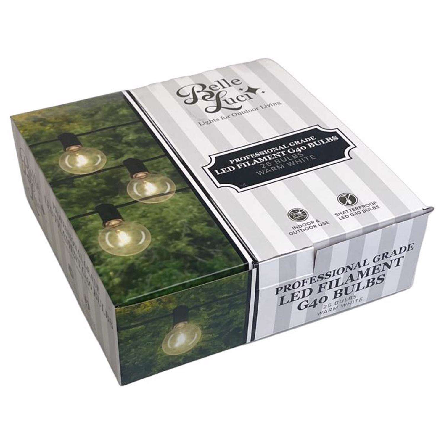  Belle Luci Holiday Bright Lights G40 Single Filament LED Replacement Bulb Warm White 2 In. 25 Lights
