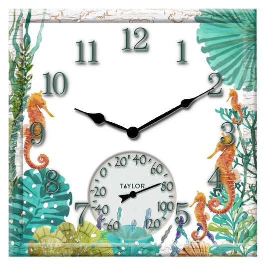  Taylor Seahorse Clock/Thermometer Polyresin Multicolored 14 In.