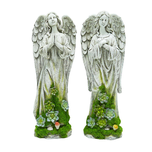  Meadow Creek Polyresin Gray 16 In. Succulence Angel Statue