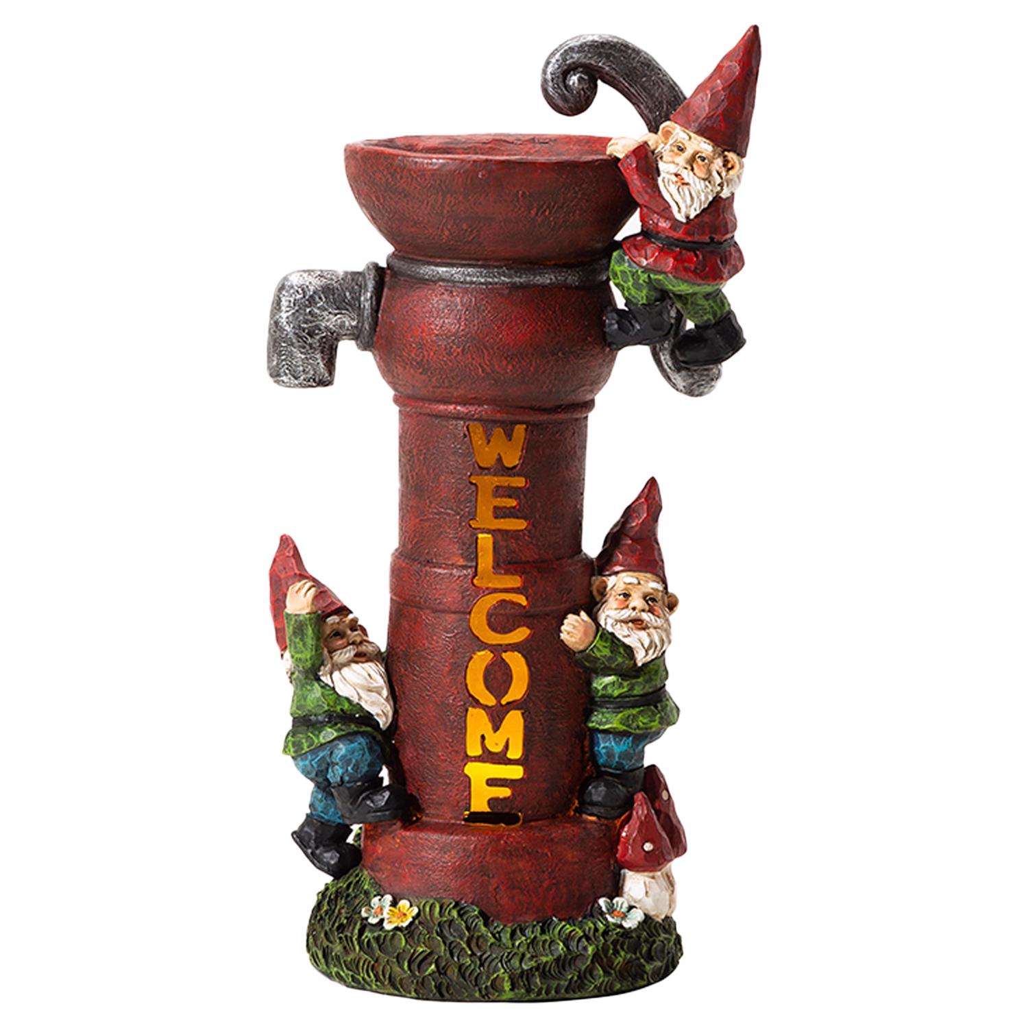  Glitzhome Polyresin Multi-color 16.5 In. Water Pump Gnome Welcome Garden Statue