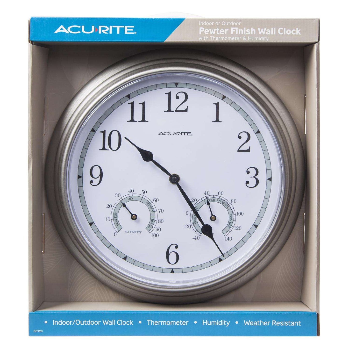  AcuRite Clock With Thermometer/Humidity Gauge Glass/Metal Silver