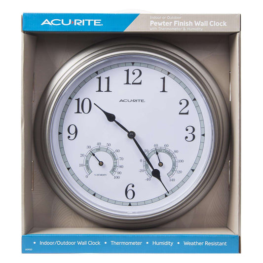  AcuRite Clock With Thermometer/Humidity Gauge Glass/Metal Silver