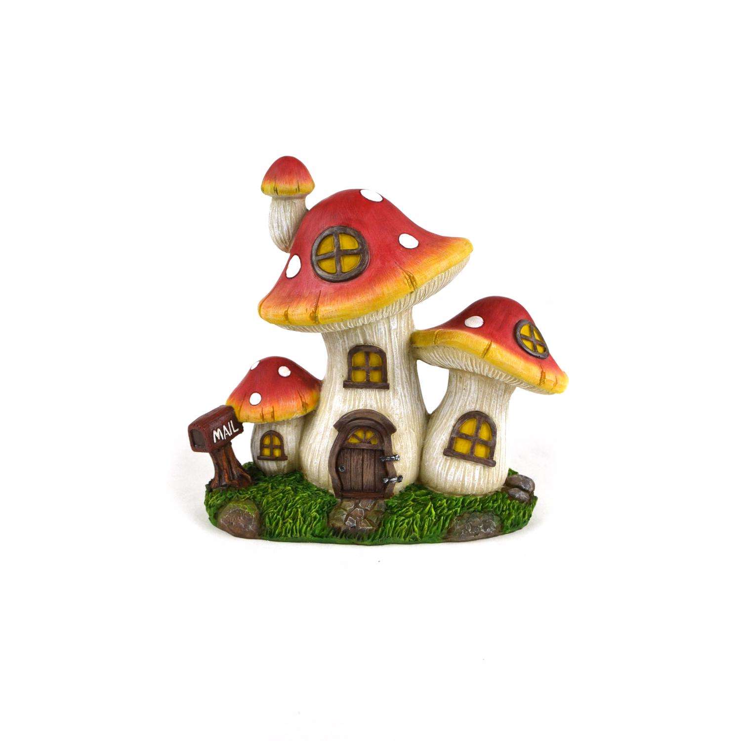  Touch Of Nature The Garden Collection Resin Multi-color 7 In. Miniature Three Mushroom House Statue