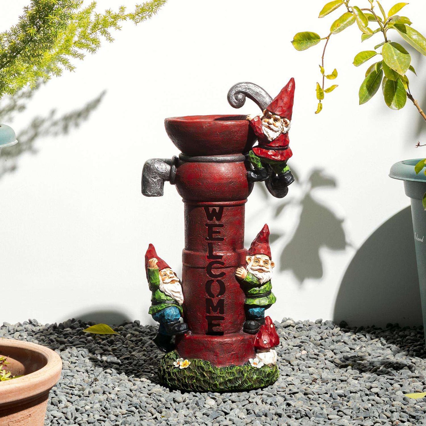  Glitzhome Polyresin Multi-color 16.5 In. Water Pump Gnome Welcome Garden Statue