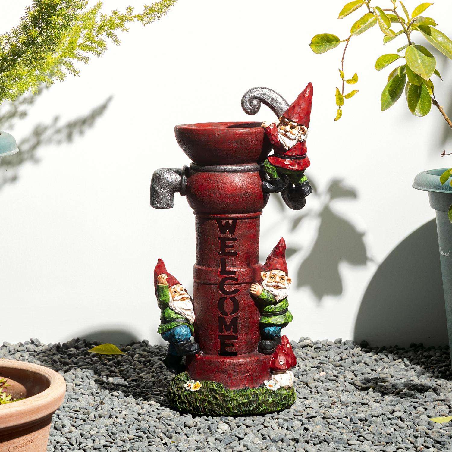  Glitzhome Polyresin Multi-color 16.5 In. Water Pump Gnome Welcome Garden Statue