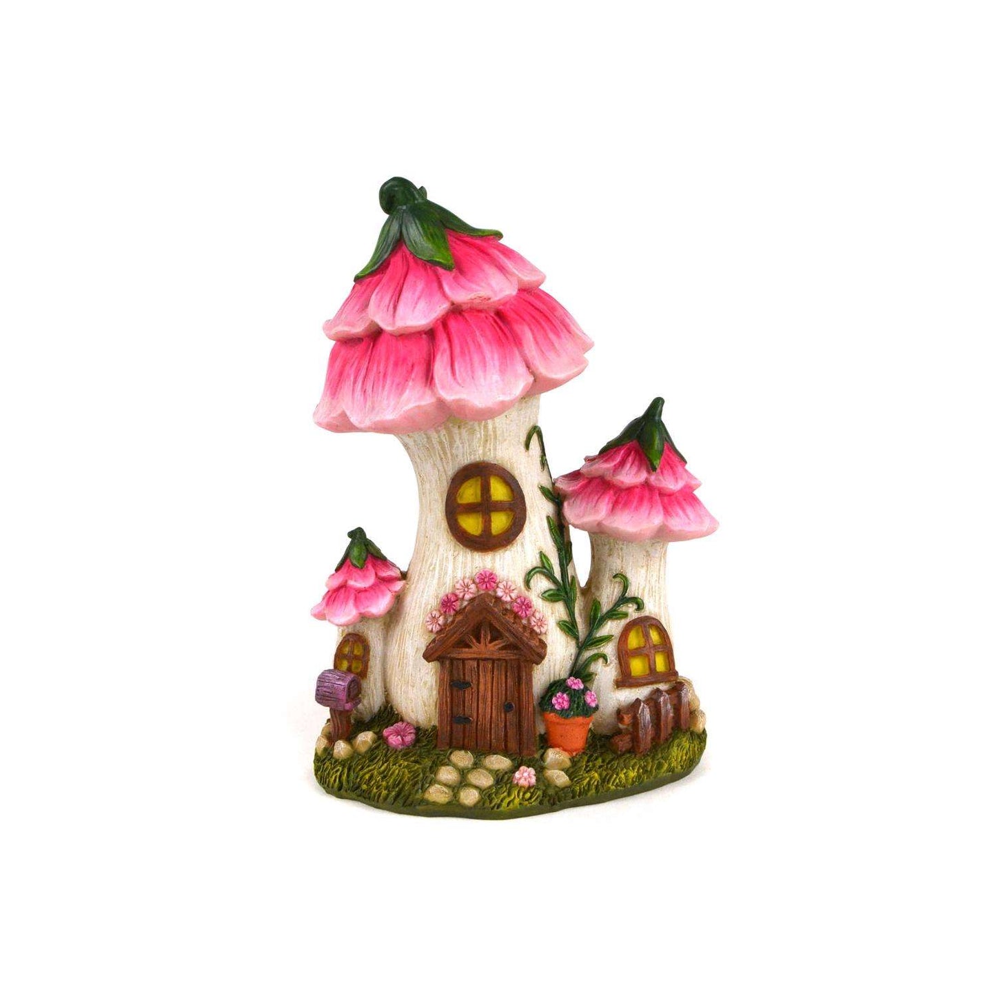  Touch Of Nature The Garden Collection Resin Multi-color 8 In. Miniature Pink Mushroom House Statue