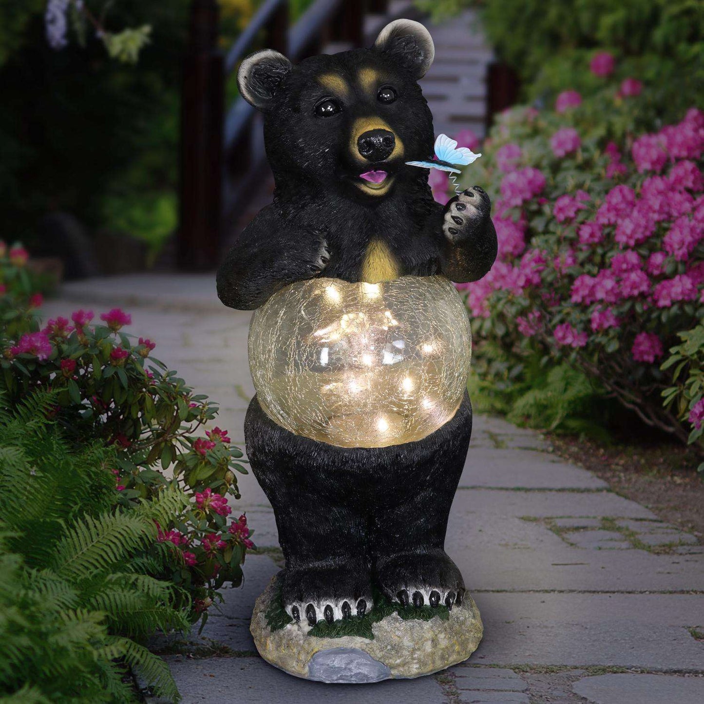  Exhart WindyWings Multicolored Resin 17 In. H Bear With Crackle Ball Belly Statue