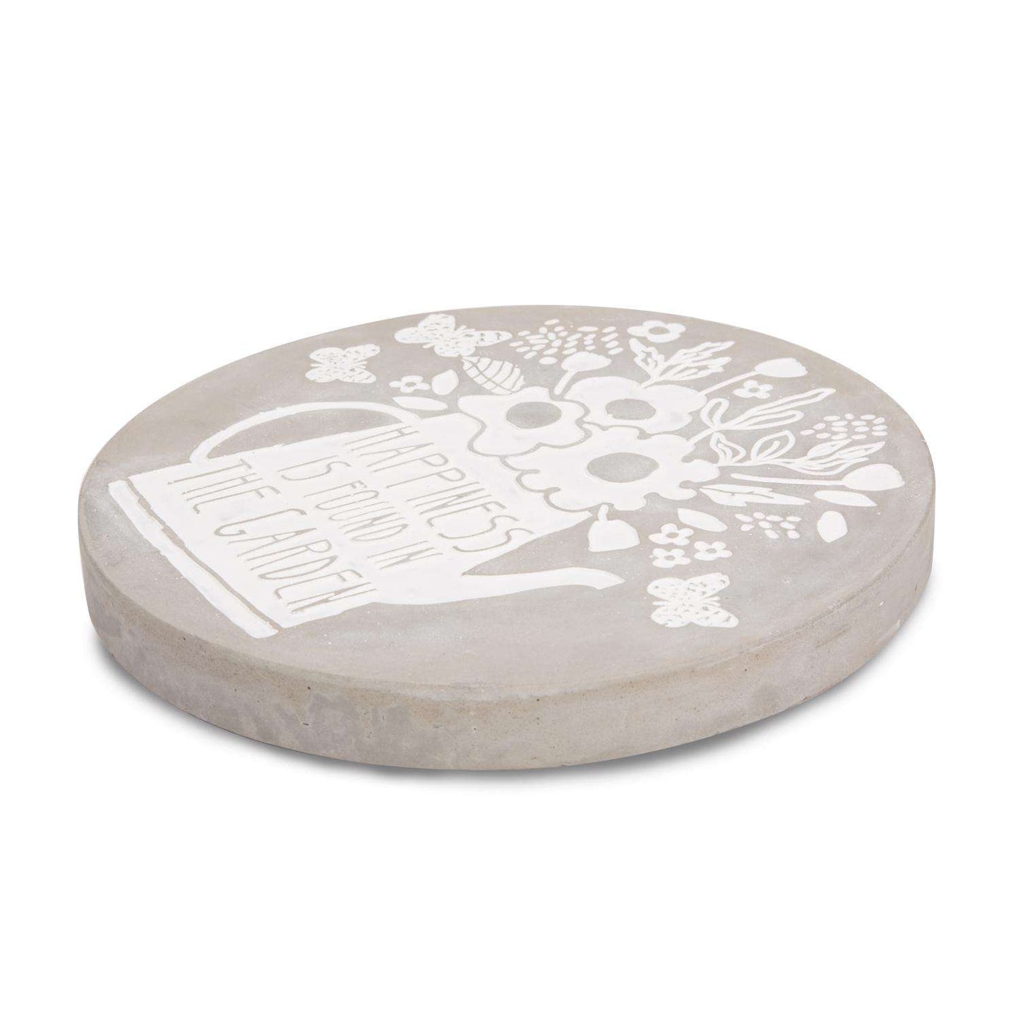  Pavilion Bless My Bloomers Gray/White Cement 1.5 In. H Happy Place Stepping Stone