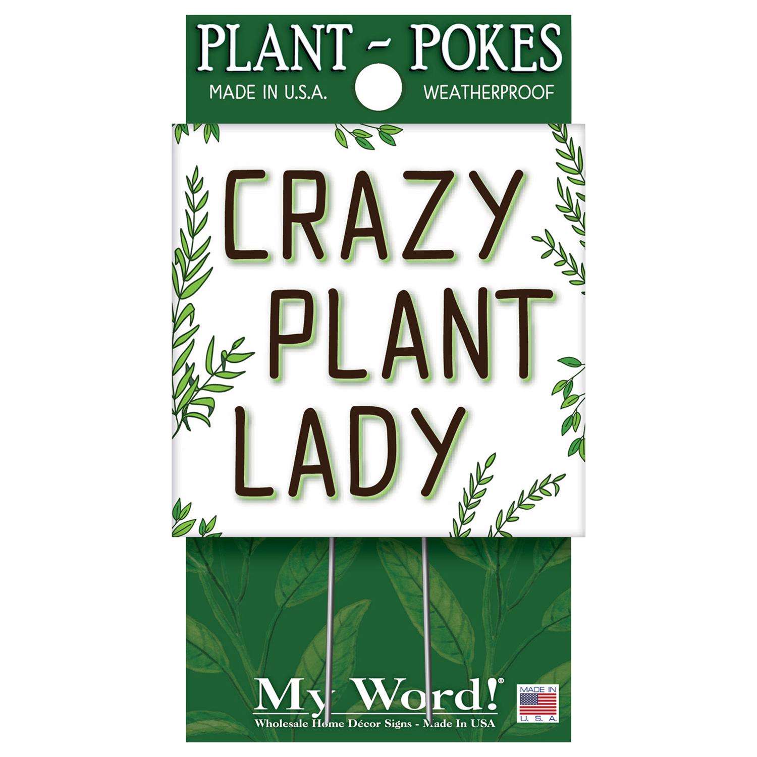  My Word! Multicolored Wood 4 In. H Crazy Plant Lady Plant Pokes