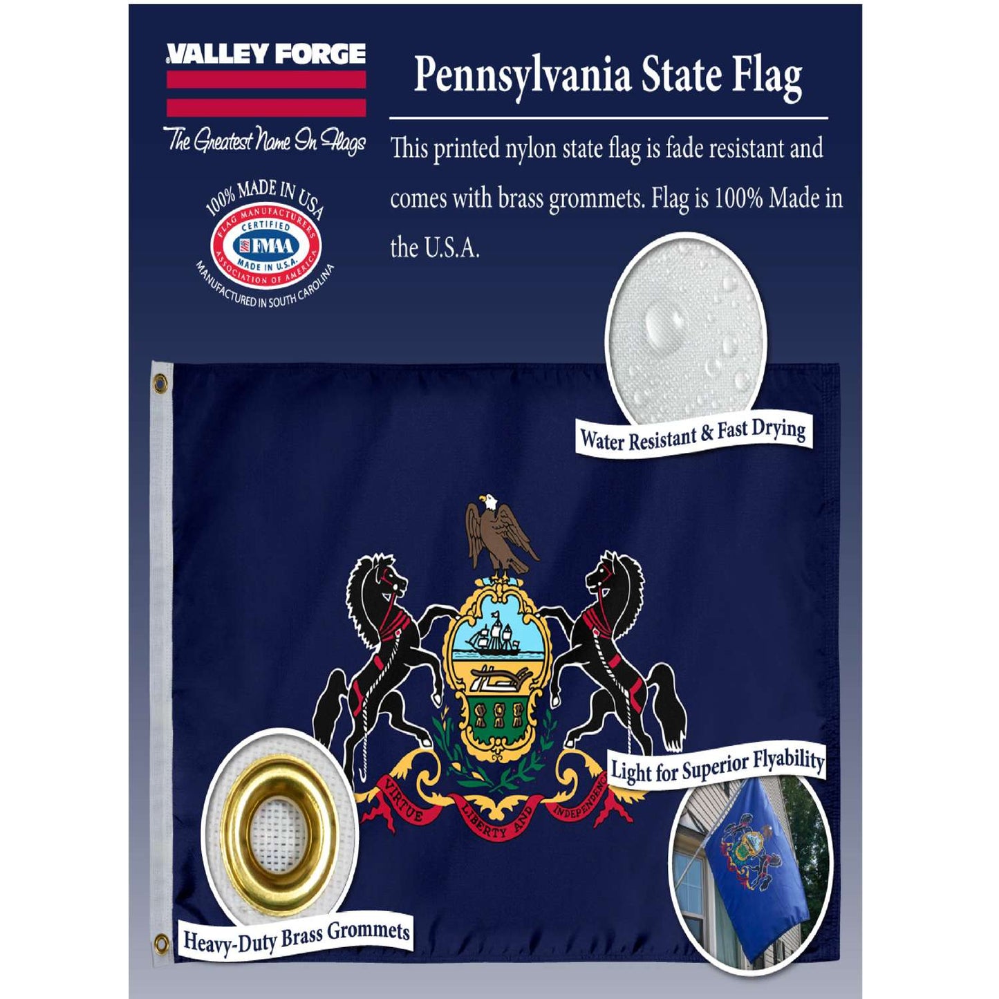  Valley Forge Pennsylvania State Flag 36 In. H X 60 In. W
