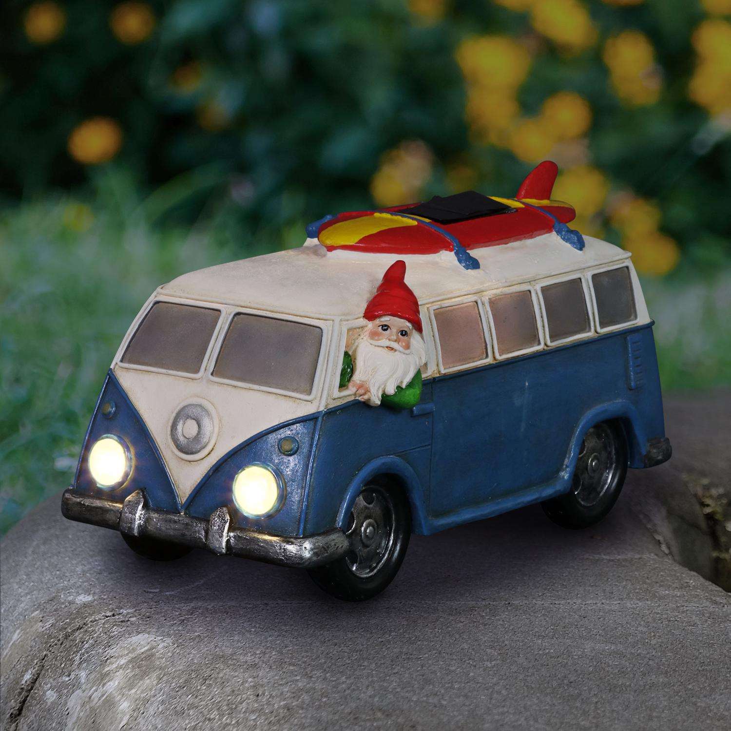  Exhart WindyWings Multicolored Resin 5.5 In. H Gnome In Blue Retro Van Statue