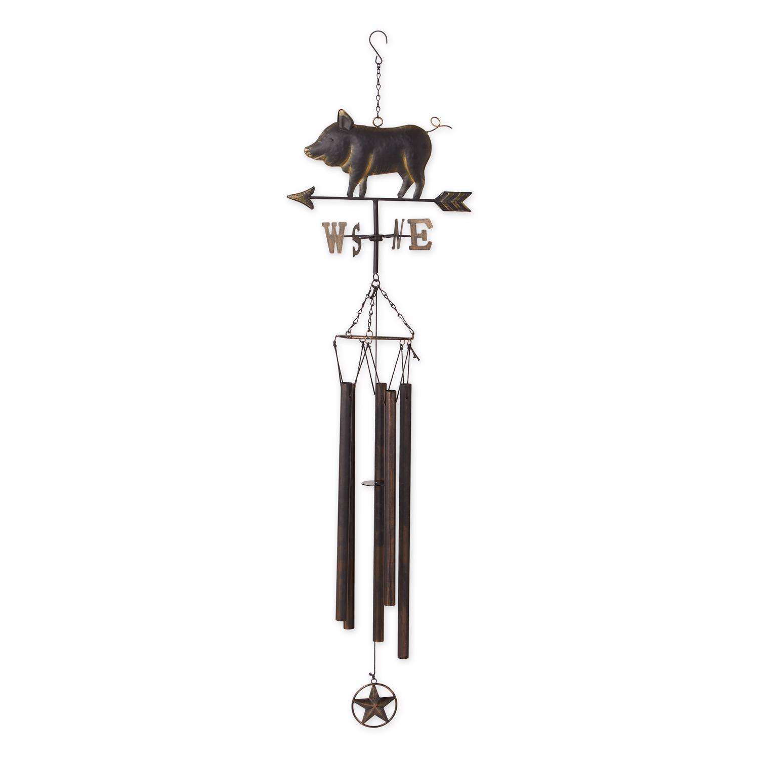  Zingz Black Iron 45 In. Weathervane Pig Wind Chime