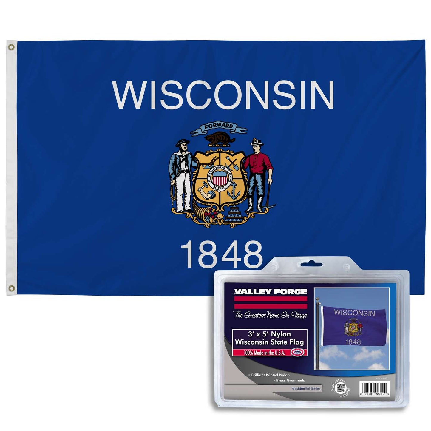  Valley Forge Wisconsin State Flag 36 In. H X 60 In. W