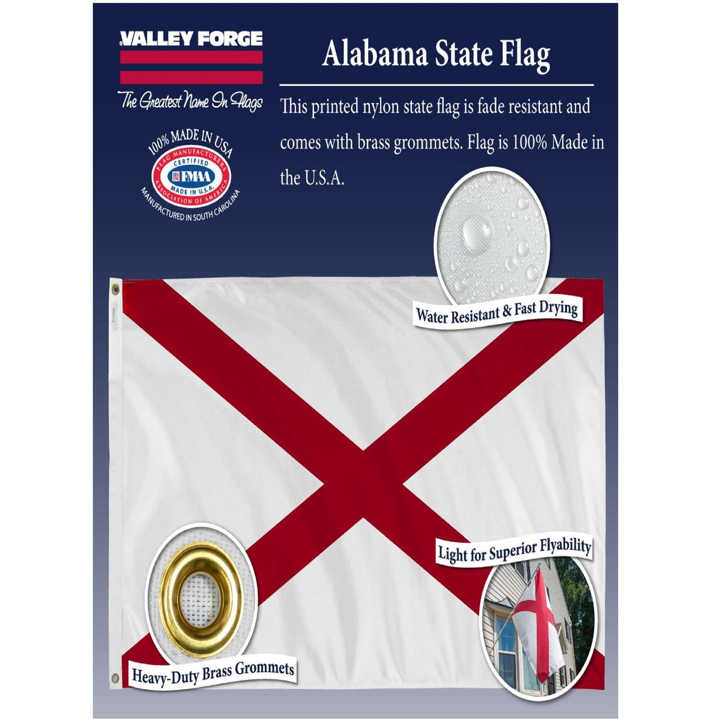  Valley Forge Alabama State Flag 36 In. H X 60 In. W