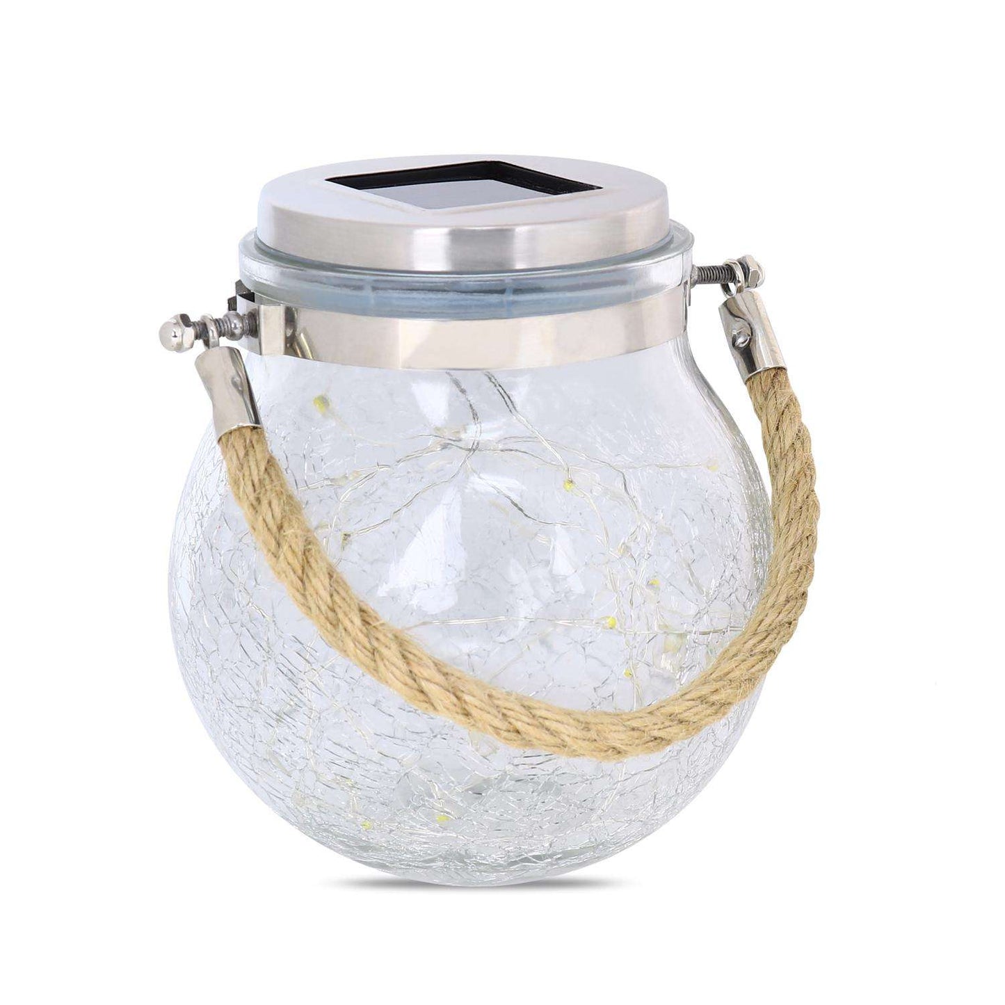  Feit Solar Fixtures 3.7 In. Solar Power Glass Round Coach Lantern Crackle Jar W/Fairy Lights Clear