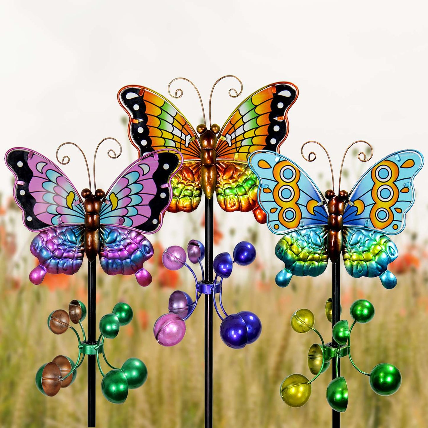  Exhart Assorted Metal 38 In. H Butterfly Garden Stake Spinner