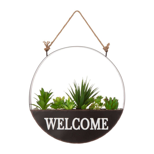  Glitzhome Black Metal 11.81 In. H Welcome Hanging Planter