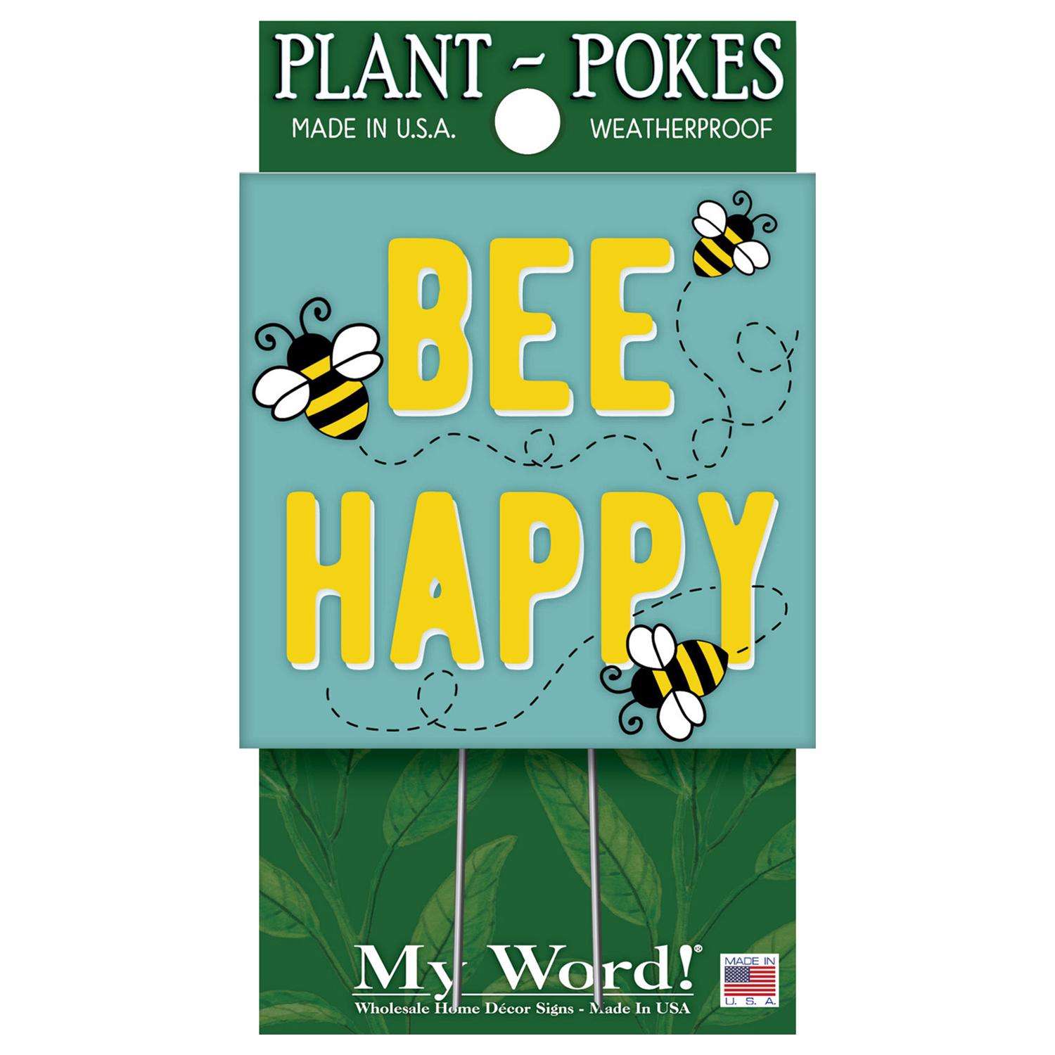  My Word! Multicolored Wood 4 In. H Bee Happy Plant Pokes