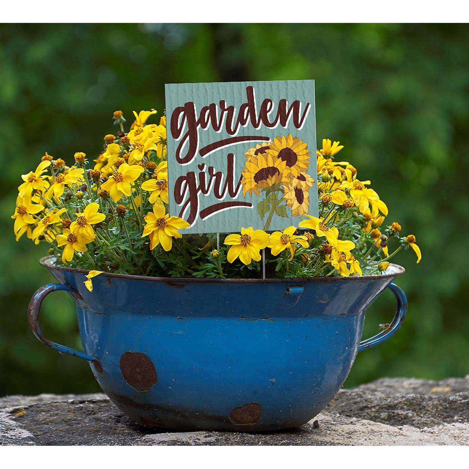  My Word! Multicolored Wood 4 In. H Garden Girl Plant Pokes