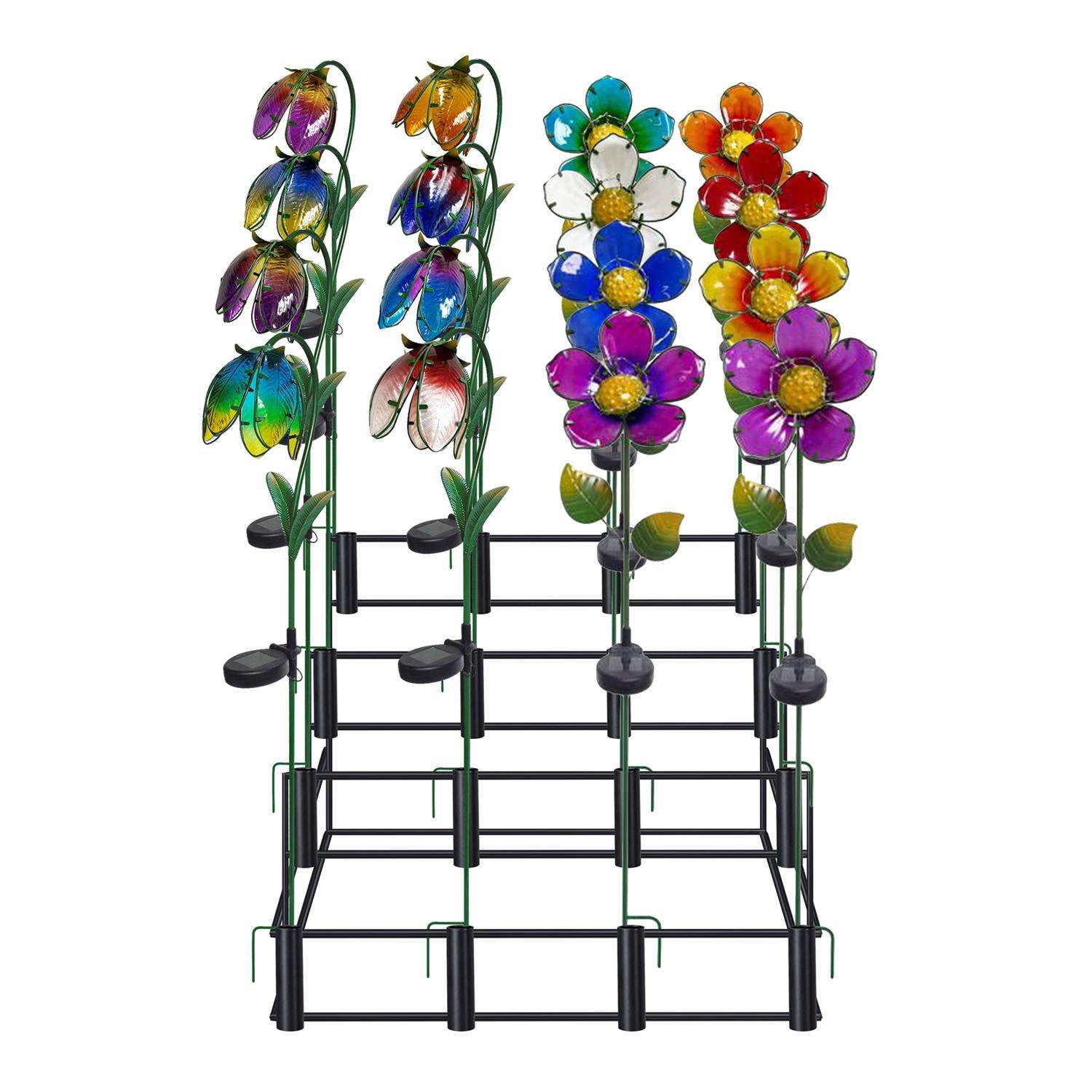  Alpine Multicolored Glass/Metal 33 In. H Flower Solar Garden Stake