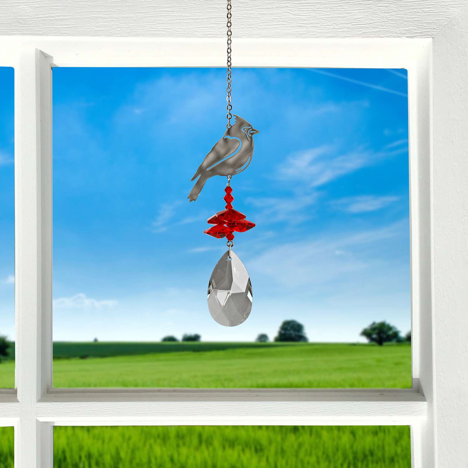  Woodstock Chimes Multi-color Crystal 4.5 In. Cardinal Wind Chime