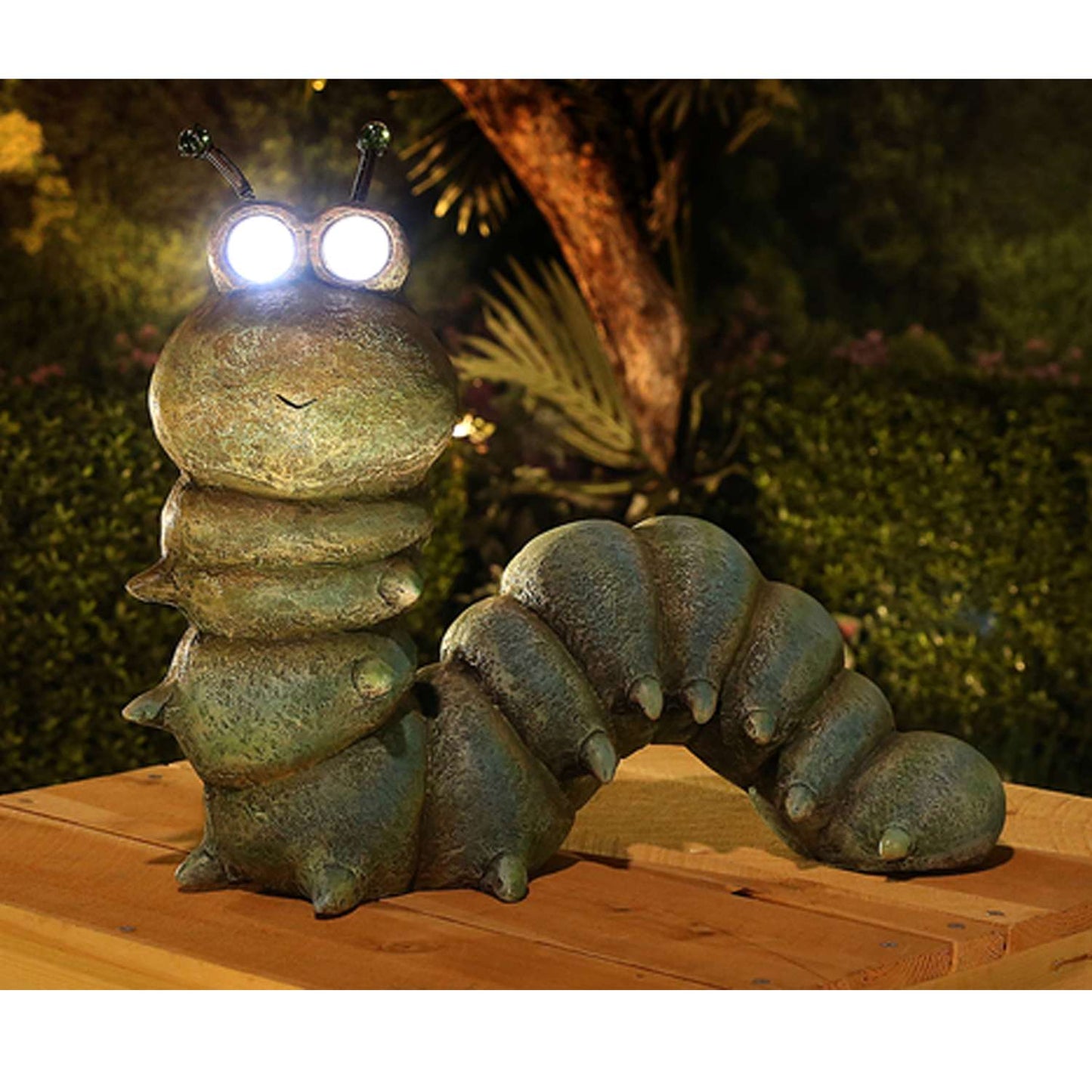  Alpine Green Polyresin 16 In. H Caterpillar Solar Statue