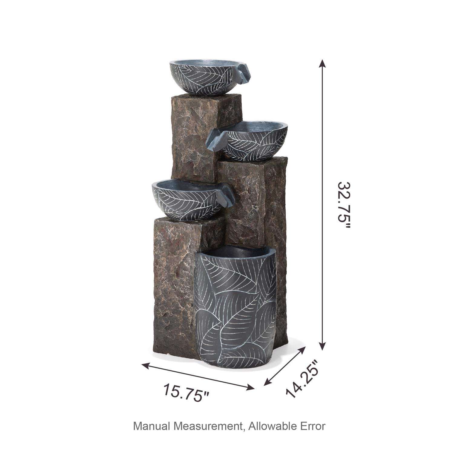  Glitzhome Resin Gray 32.75 In. H Natural Leaf Textured Outdoor Fountain