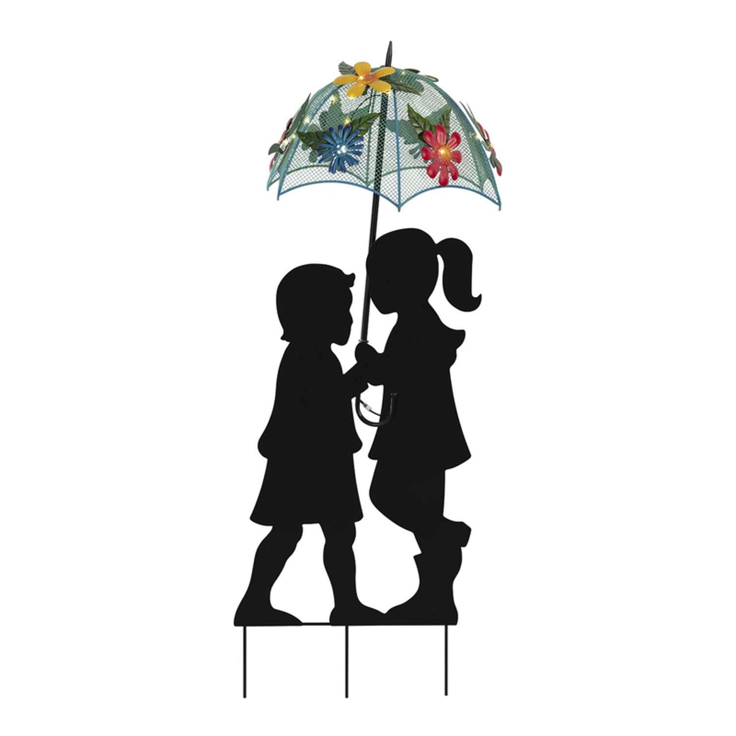  Alpine Multicolored Iron 39 In. H Girl And Boy Silhouette Solar Statue