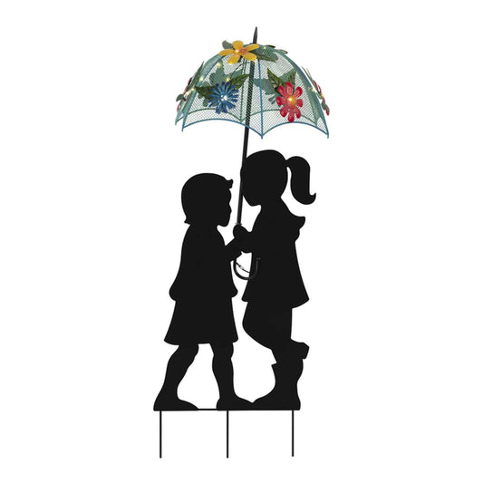  Alpine Multicolored Iron 39 In. H Girl And Boy Silhouette Solar Statue