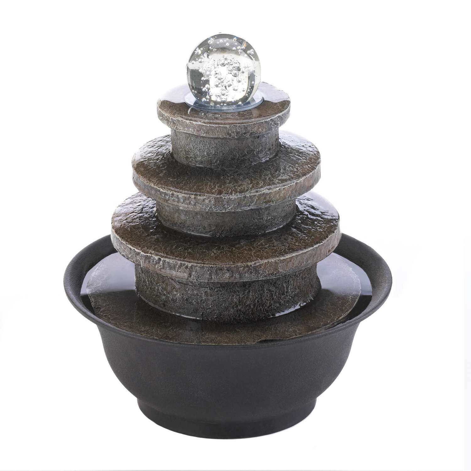  Zingz & Thingz Polyresin BlackGray 9.5 In. H Tiered Round Step Table Top Fountain