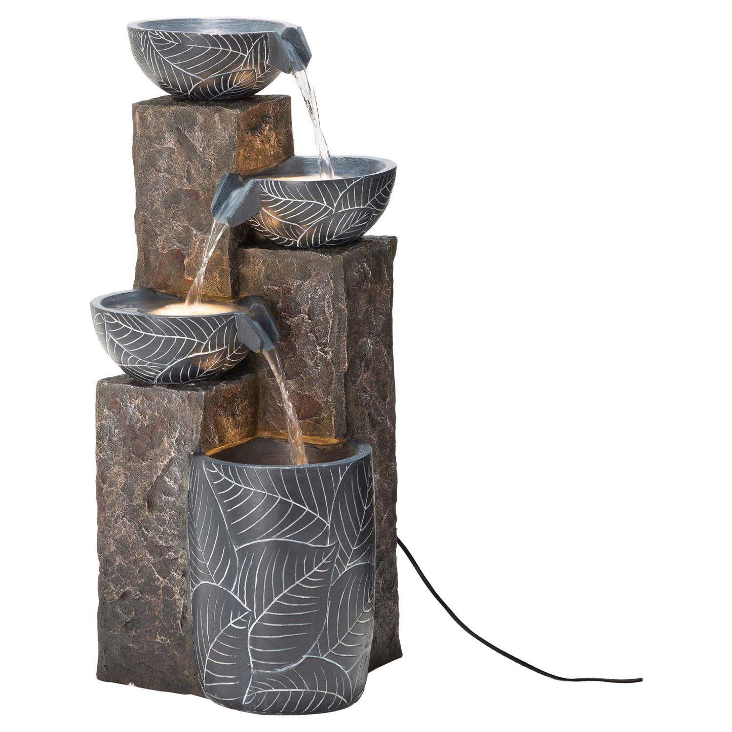  Glitzhome Resin Gray 32.75 In. H Natural Leaf Textured Outdoor Fountain