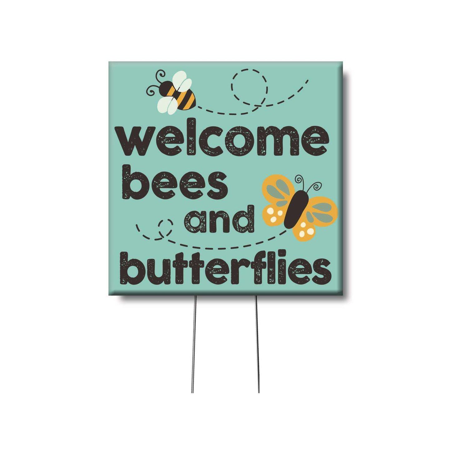  My Word! Multicolored Wood 4 In. H Welcome Bees And Butterflies Plant Pokes