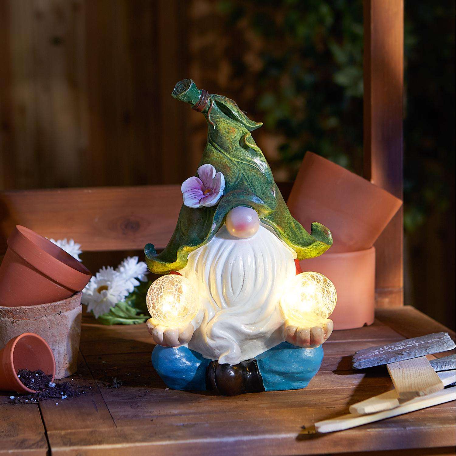 Zingz Polyresin Multi-color 11.6 In. Meditating Leaf-Hat Gnome Garden Statue