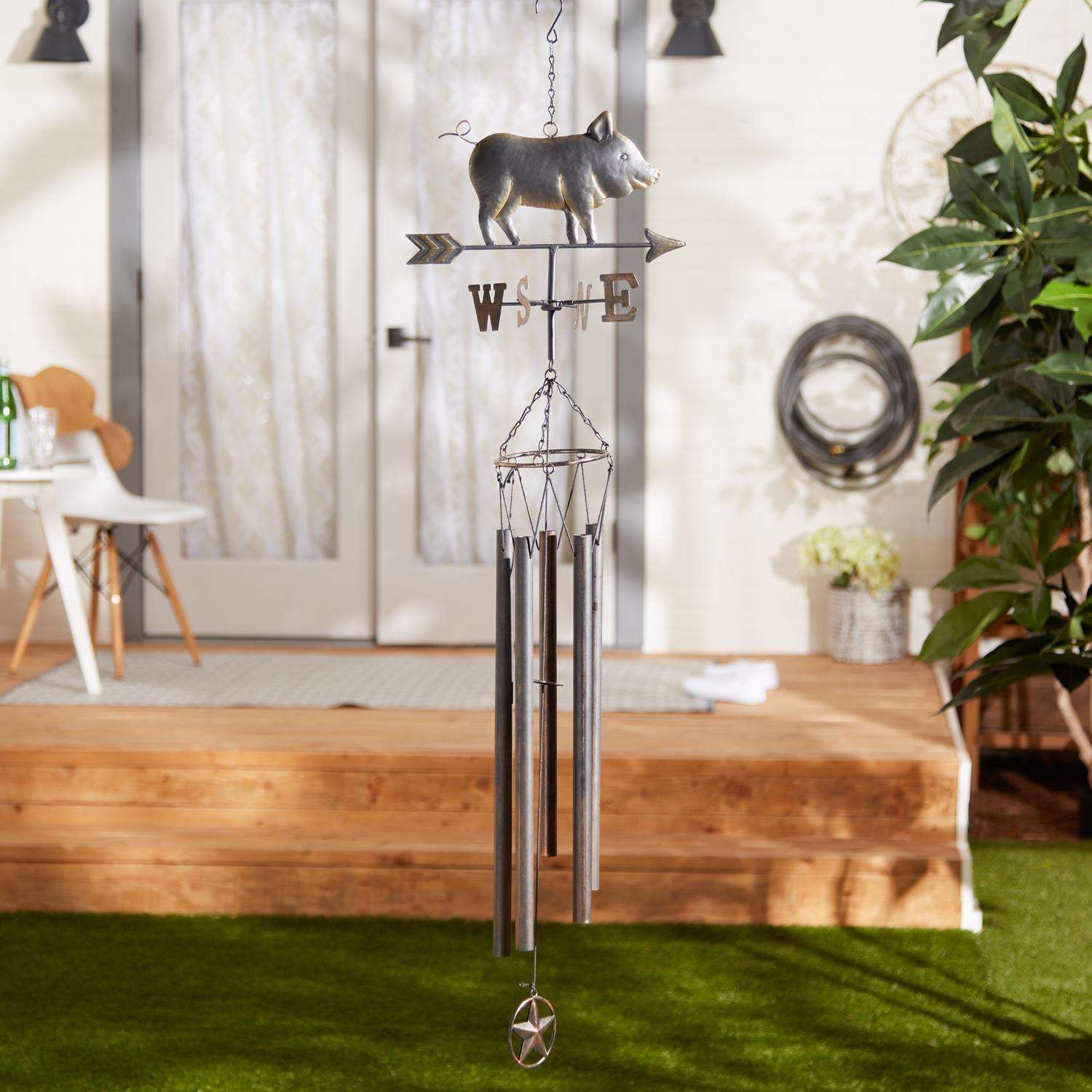  Zingz Black Iron 45 In. Weathervane Pig Wind Chime
