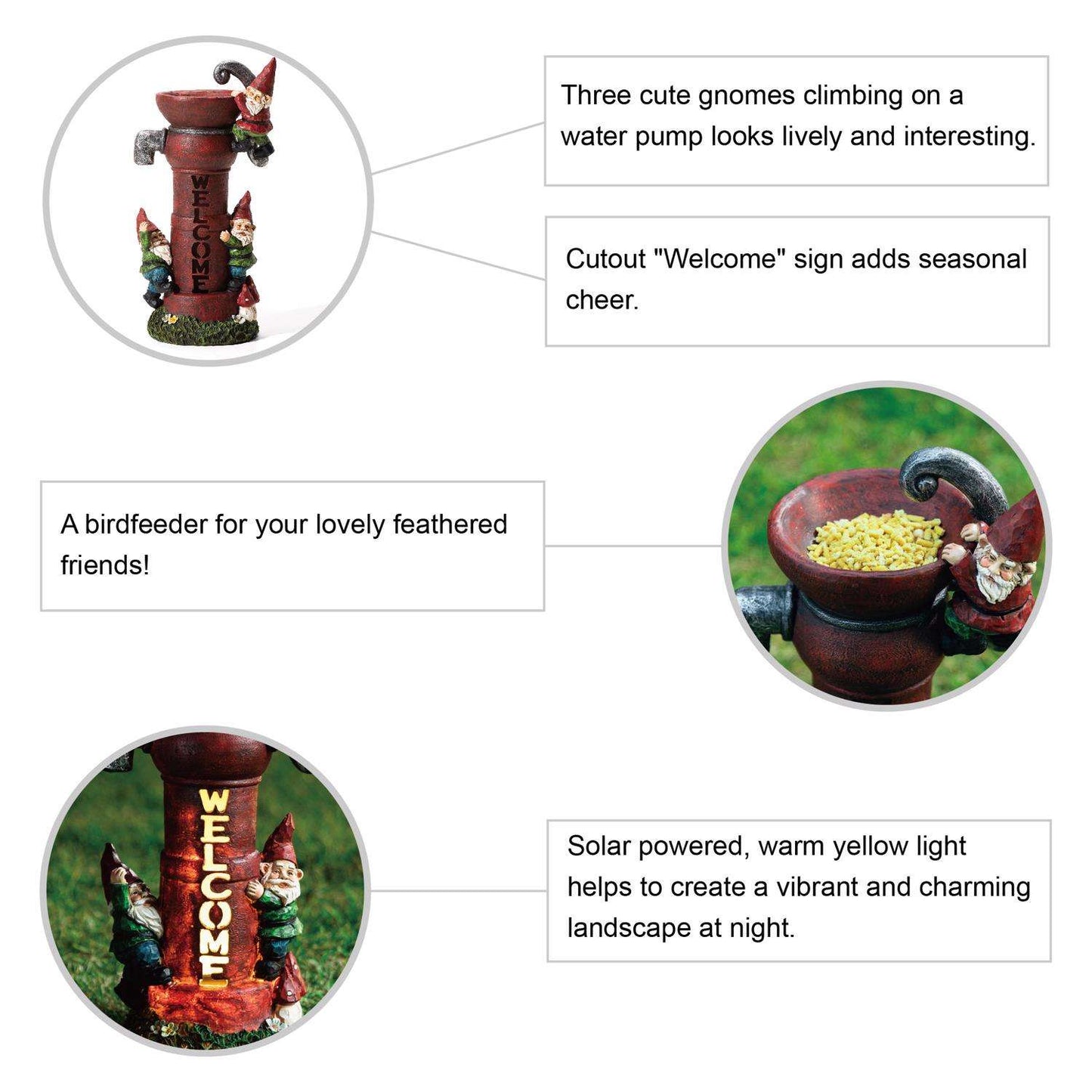  Glitzhome Polyresin Multi-color 16.5 In. Water Pump Gnome Welcome Garden Statue