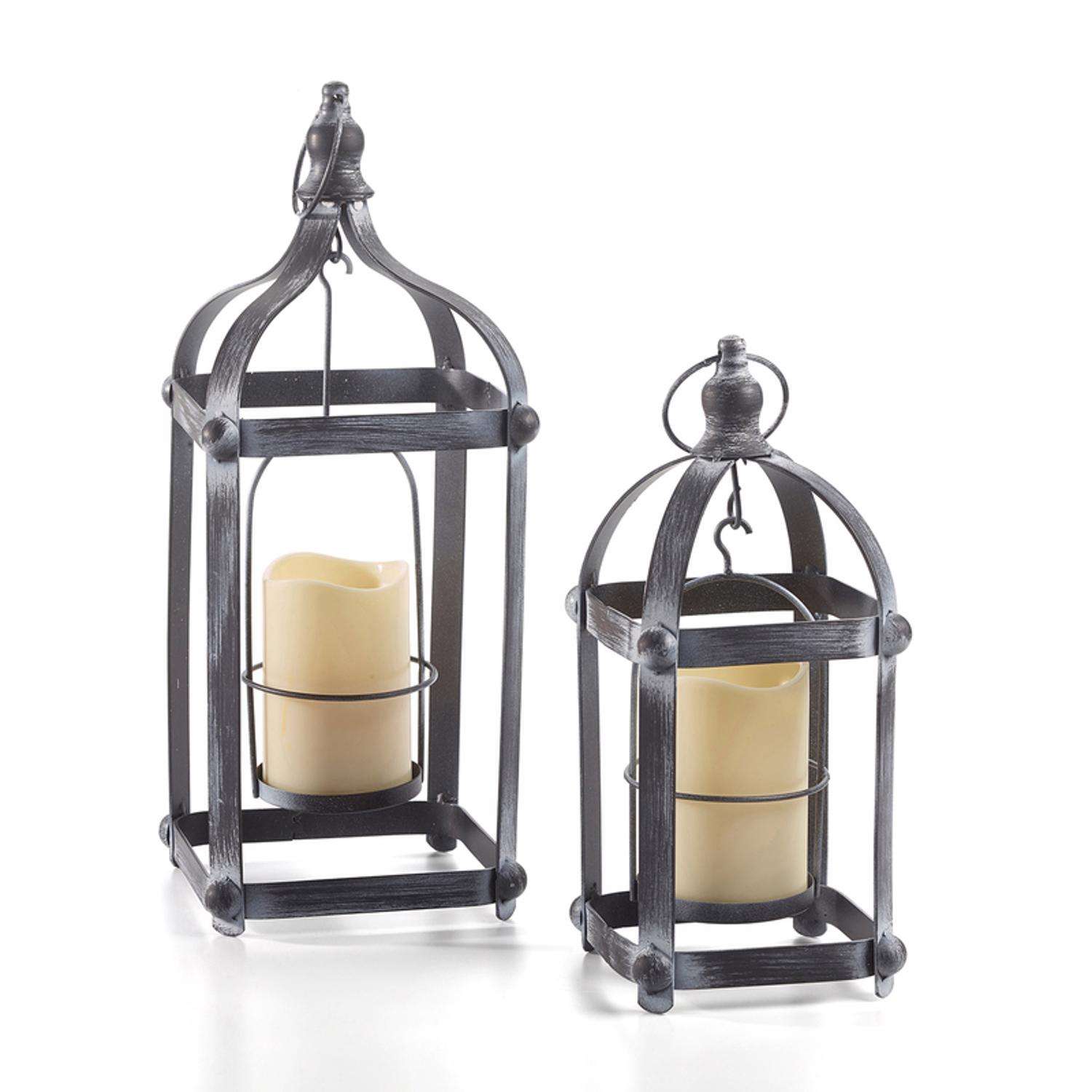  Smart Solar Bradford 15.9 In. Metal Candle Lantern Gray/White