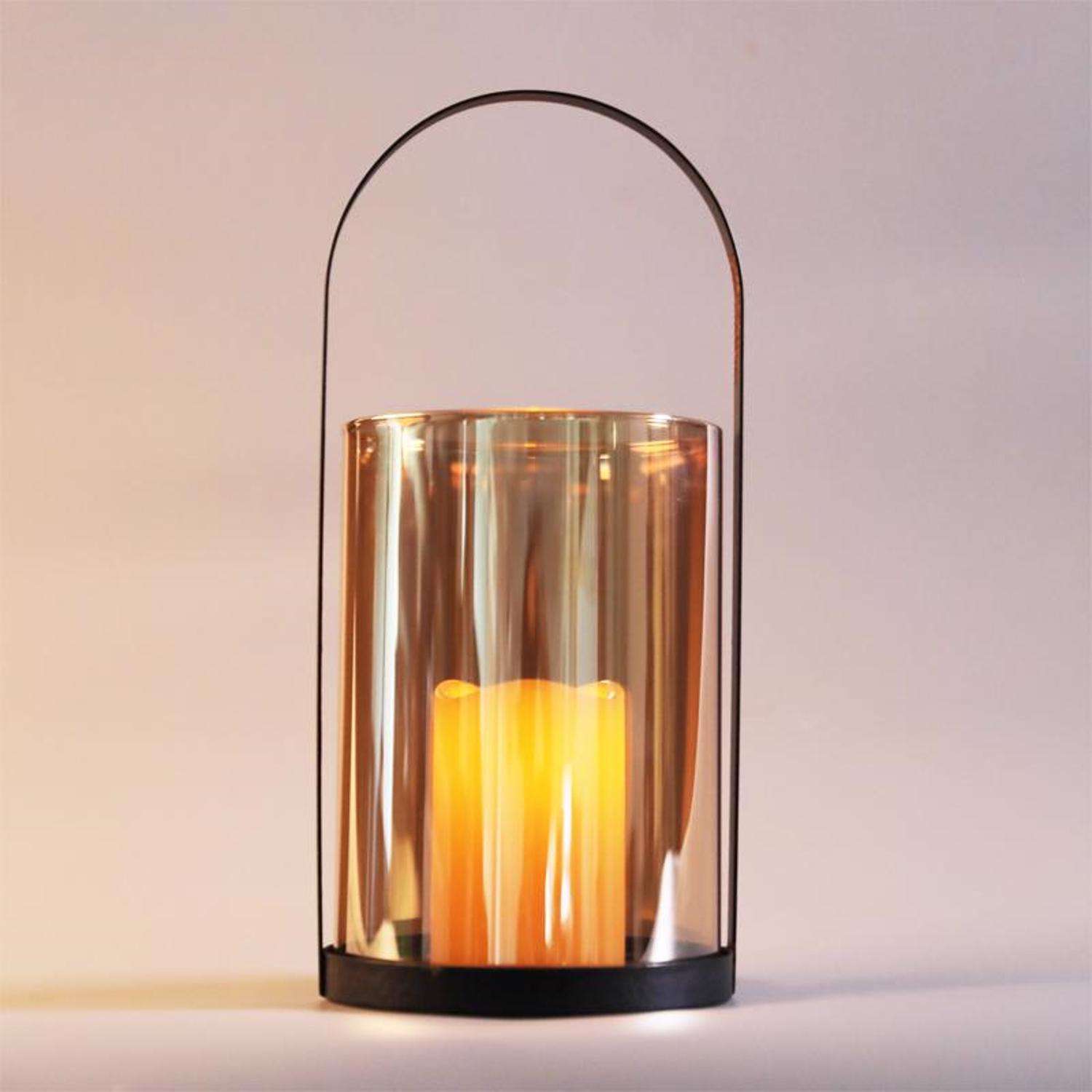  Smart Living 13.6 In. One Mantle Glass/Metal Hurricane LED Candle Lantern Black