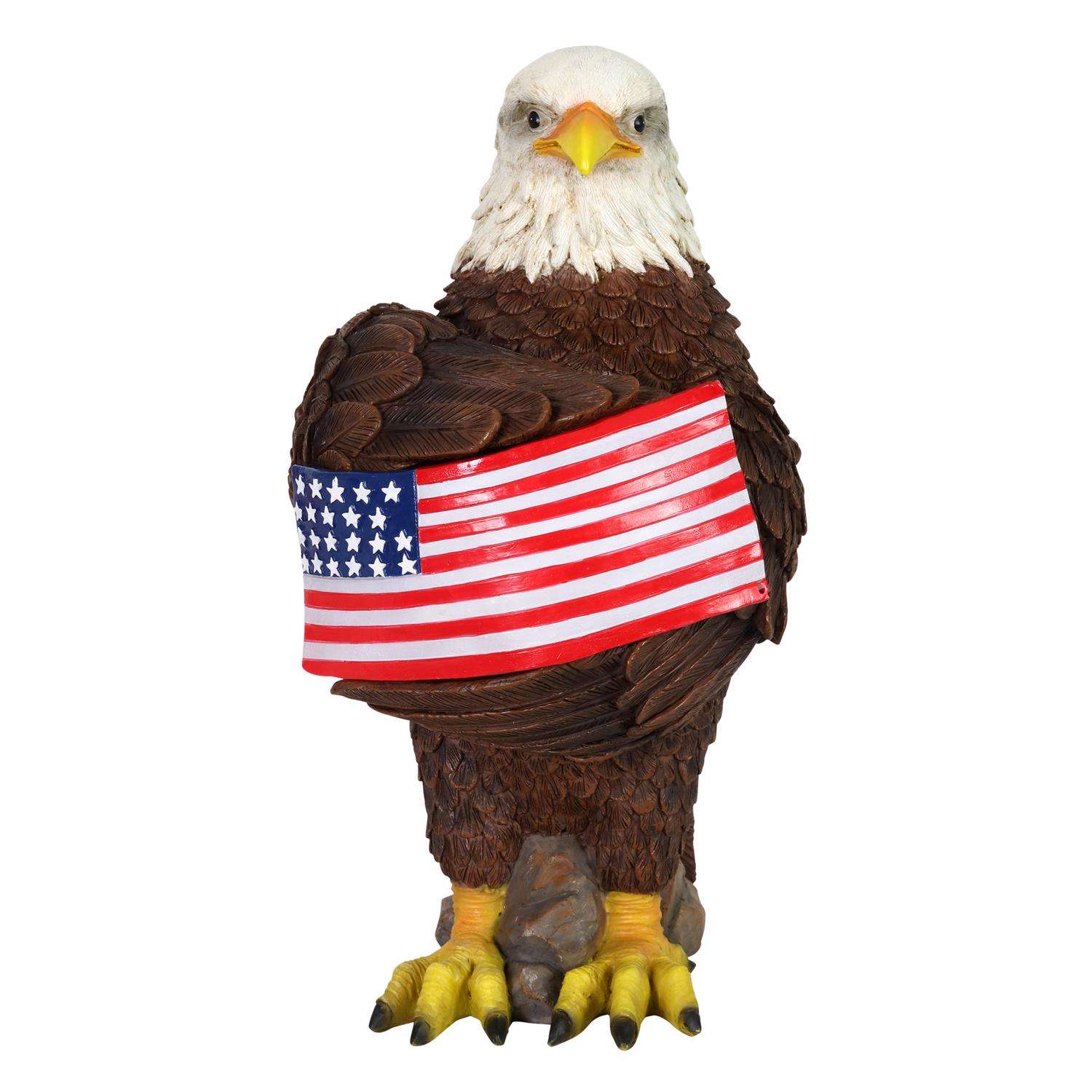  Exhart Multicolored Resin 12 In. H Bald Eagle With USA Flag Solar Statue