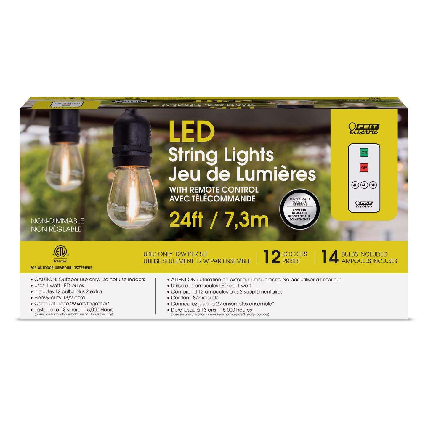  Feit String Lights LED String Lights W/Remote Control Amber 24 Ft. 12 Lights